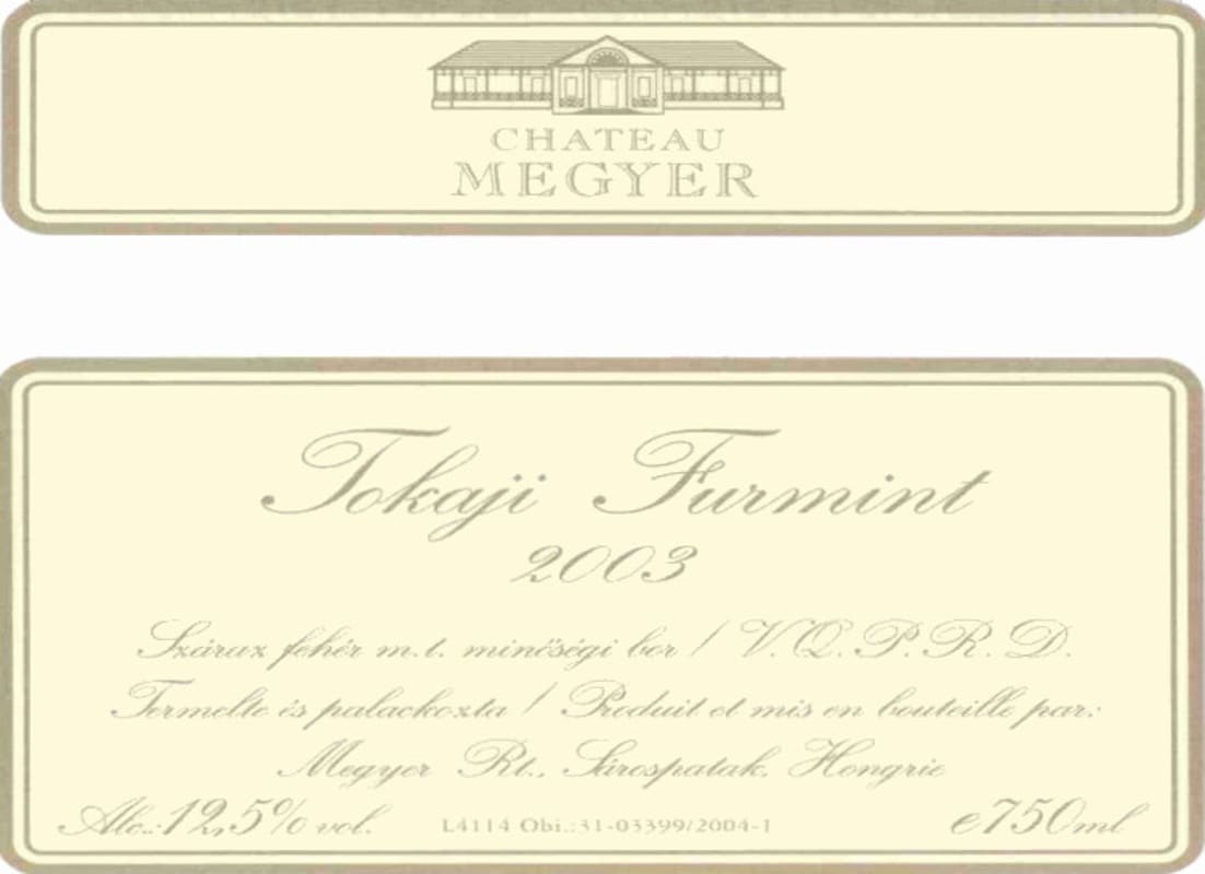 Ch. Megyer Dry Furmint 2003 Front Label
