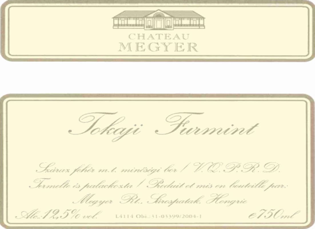 Ch. Megyer Dry Furmint 2014 Front Label
