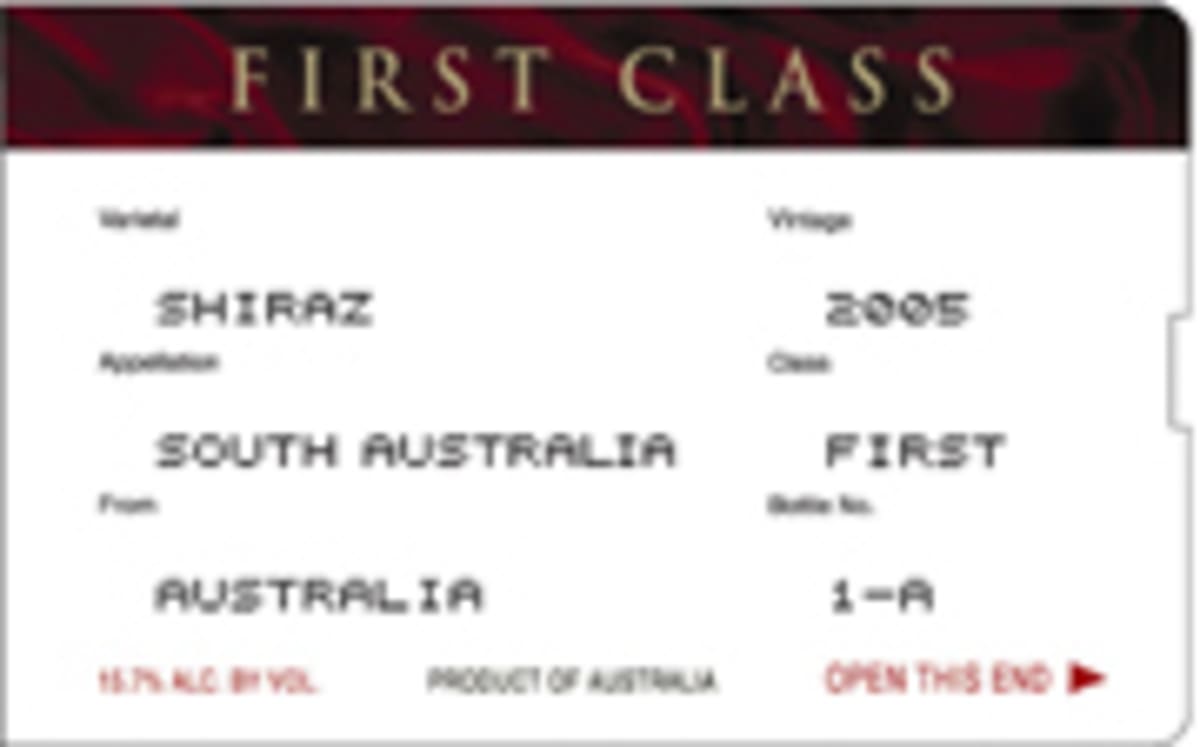 R Wines Boarding Pass First Class Shiraz 2005 Front Label