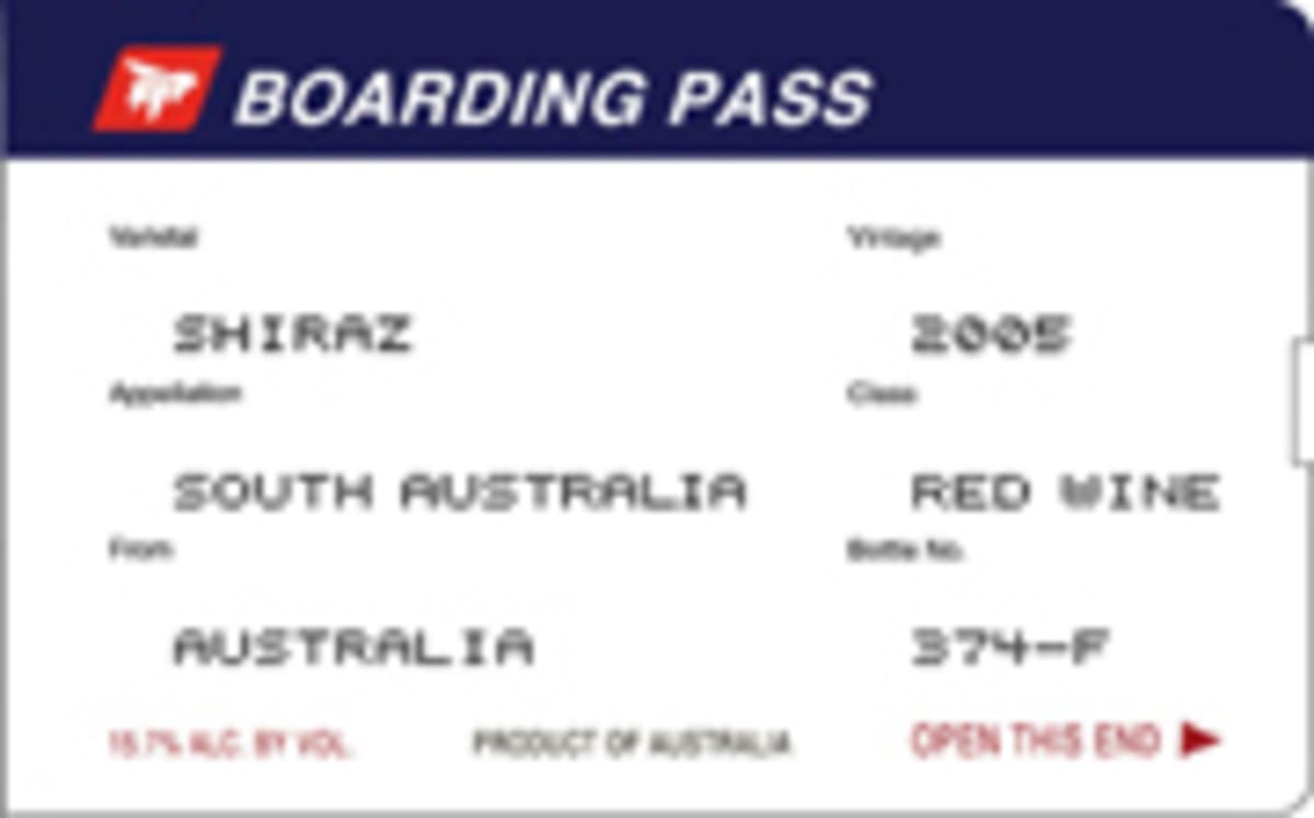 R Wines Boarding Pass Shiraz 2005 Front Label