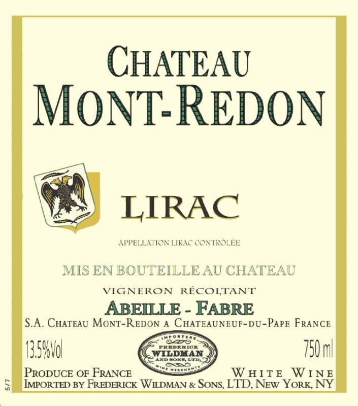 Chateau Mont-Redon Lirac Blanc 2015 Front Label