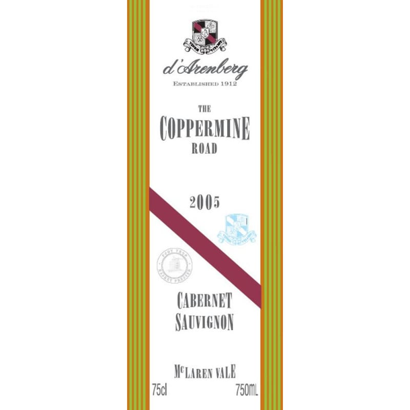 d'Arenberg The Coppermine Road Cabernet Sauvignon 2005 Front Label