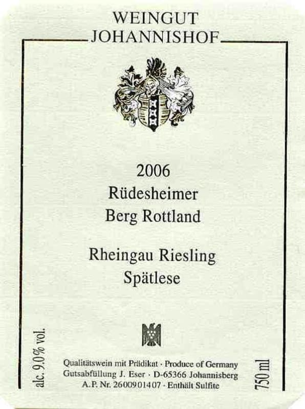 Weingut Johannishof Rudesheimer Berg Rottland Riesling Spatlese 2006 Front Label