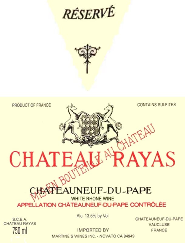 Chateau Rayas Chateauneuf-du-Pape Reserve Blanc 2004 Front Label