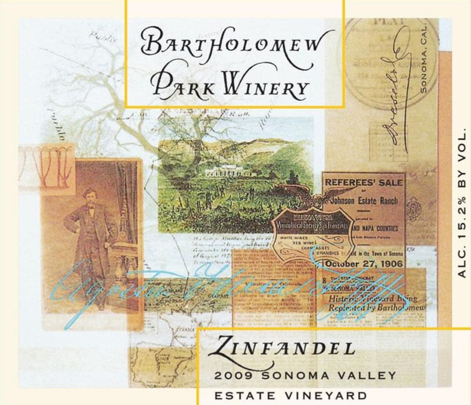 Bartholomew Park Winery Zinfandel 2009 Front Label