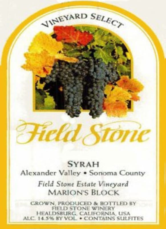 Field Stone Vineyard Select Marion's Block Syrah 2013 Front Label