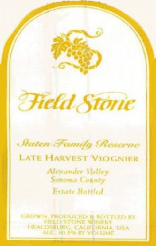 Field Stone Staten Family Reserve Late Harvest Viognier 2014 Front Label