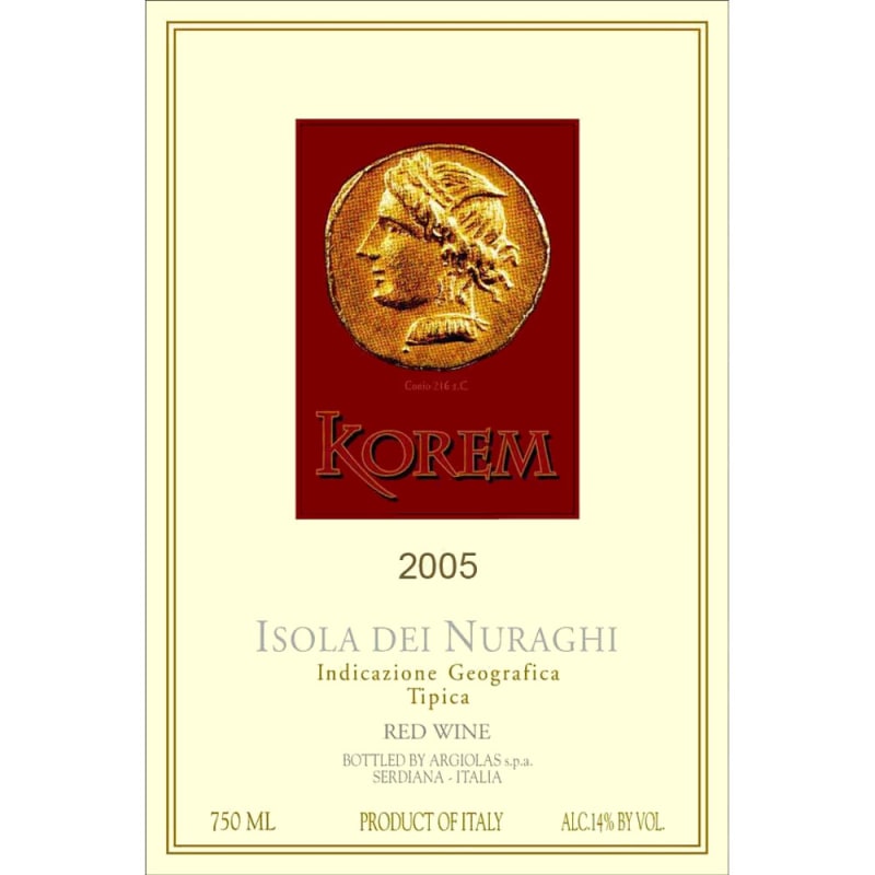 Argiolas Korem 2005 Front Label