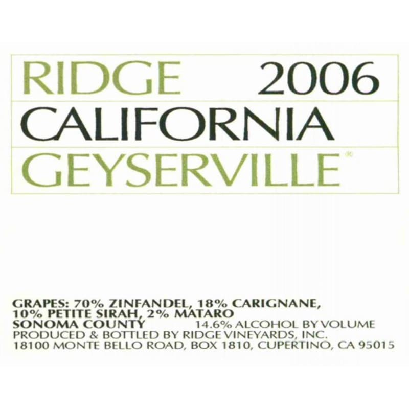 Ridge Geyserville 2006 Front Label