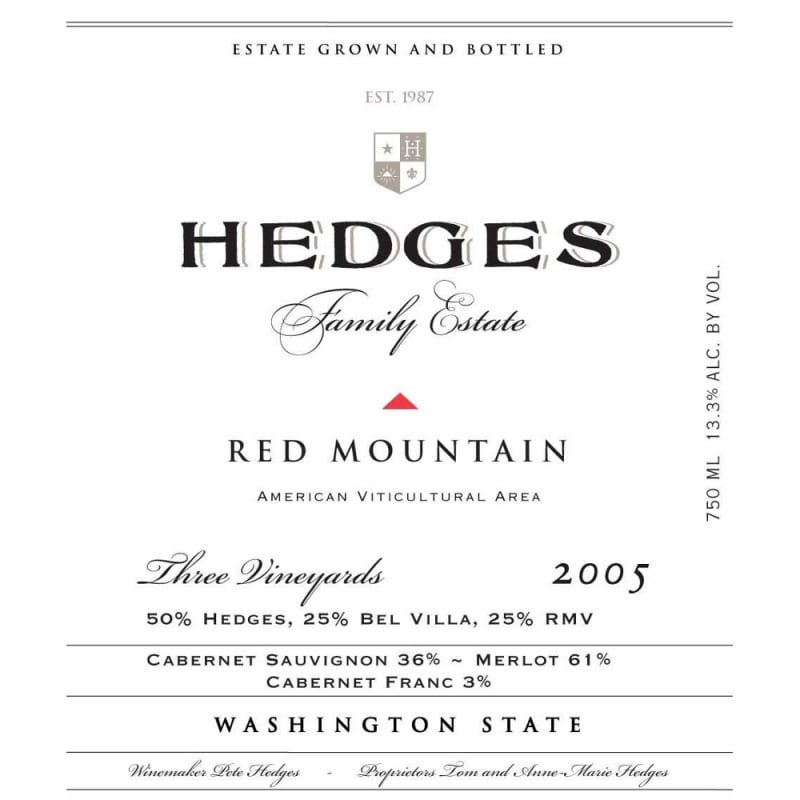 Hedges Family Estate Three Vineyards Red 2005 Front Label