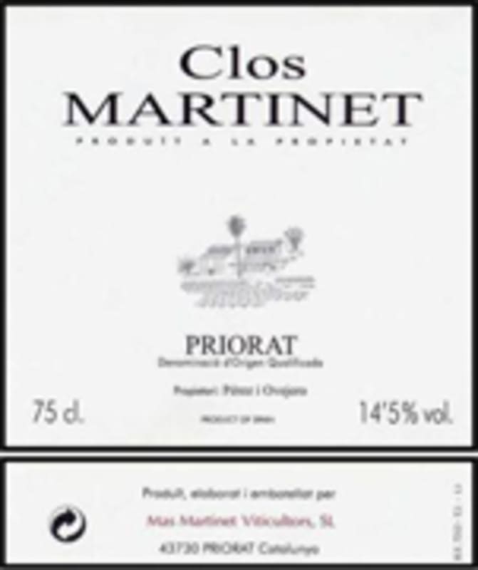Clos Martinet Priorat 2003 Front Label