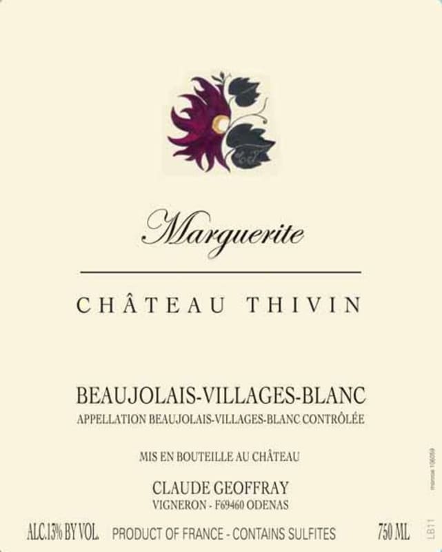 Chateau Thivin Marguerite Beaujolais Villages Blanc 2014 Front Label