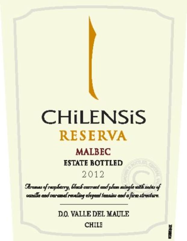 Chilensis Reserva Malbec 2012 Front Label