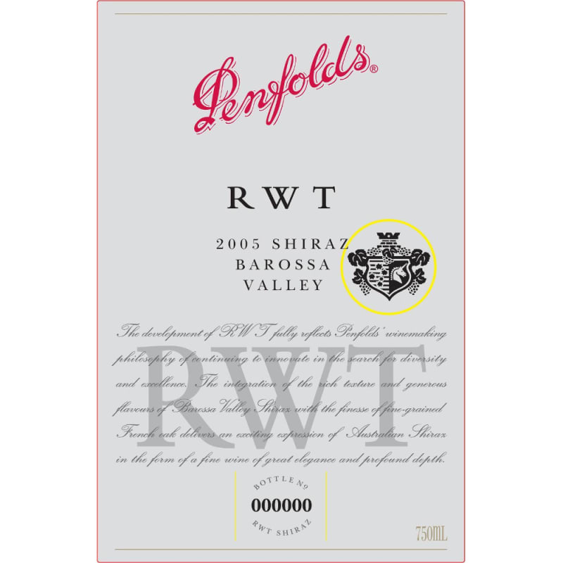 Penfolds RWT Shiraz 2005 Front Label