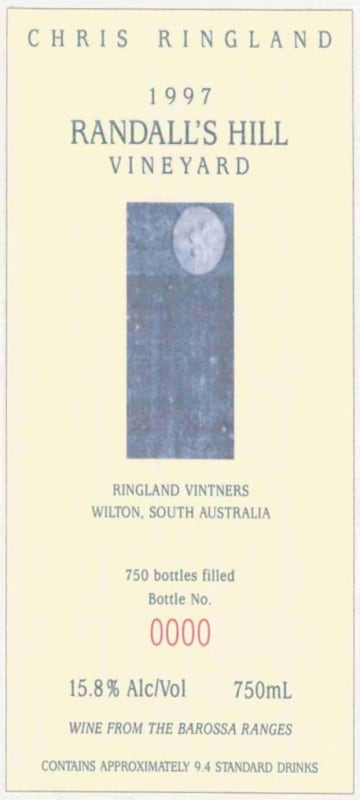 Chris Ringland Randall's Hill Shiraz 1997 Front Label