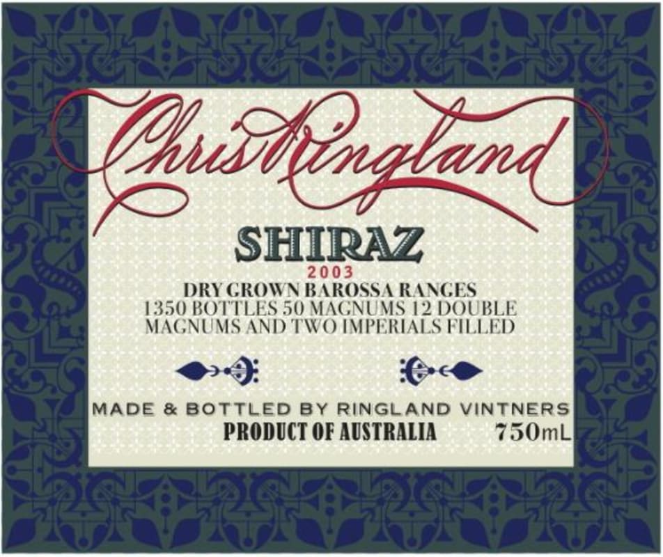 Chris Ringland Shiraz 2003 Front Label