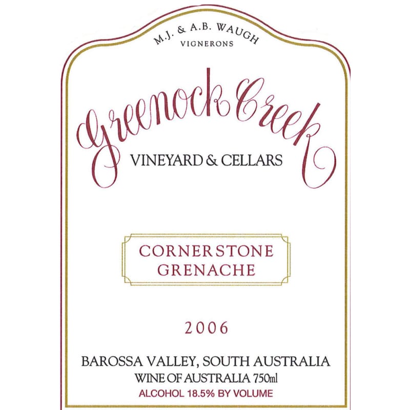 Greenock Creek Cornerstone Grenache 2006 Front Label