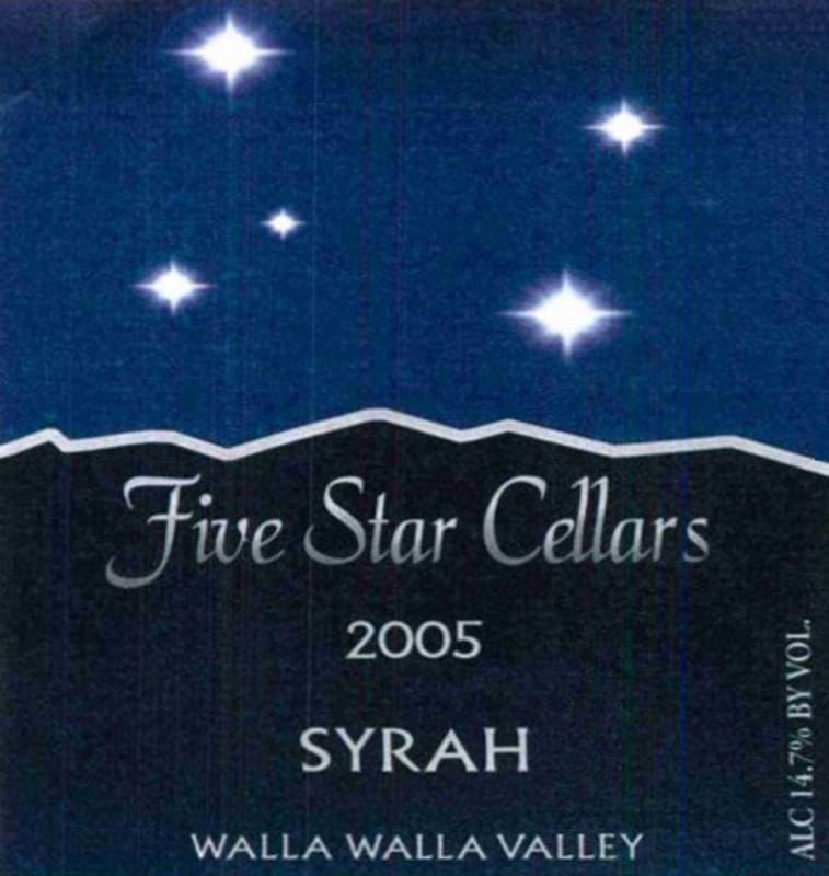 Five Star Cellars Syrah 2005 Front Label