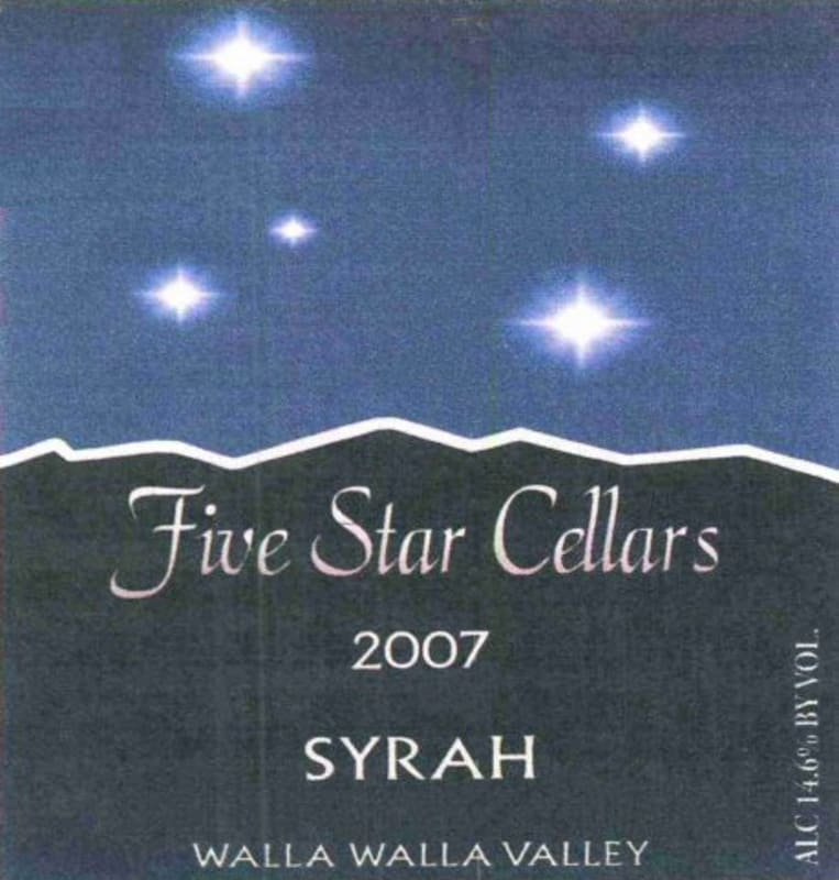 Five Star Cellars Syrah 2007 Front Label