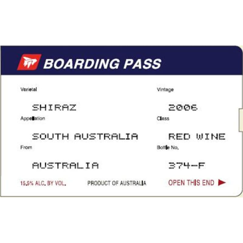 R Wines Boarding Pass Shiraz 2006 Front Label