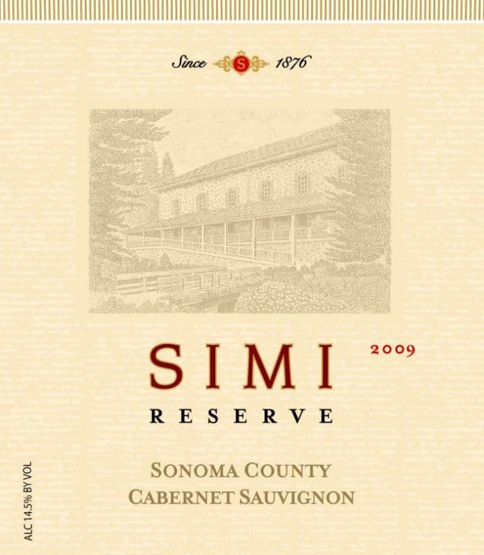 Simi Reserve Cabernet Sauvignon 2009 Front Label