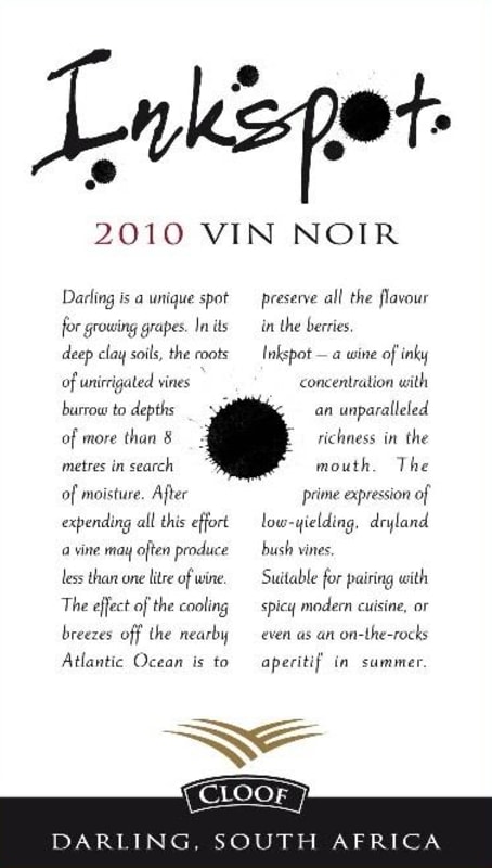 Cloof Inkspot Vin Noir 2010 Front Label