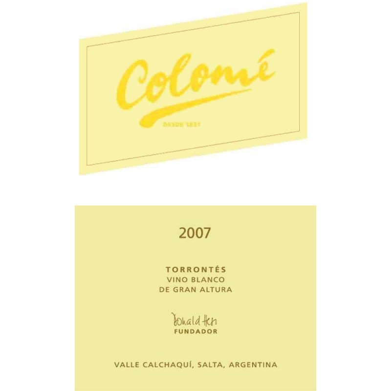 Bodega Colome Torrontes 2007 Front Label