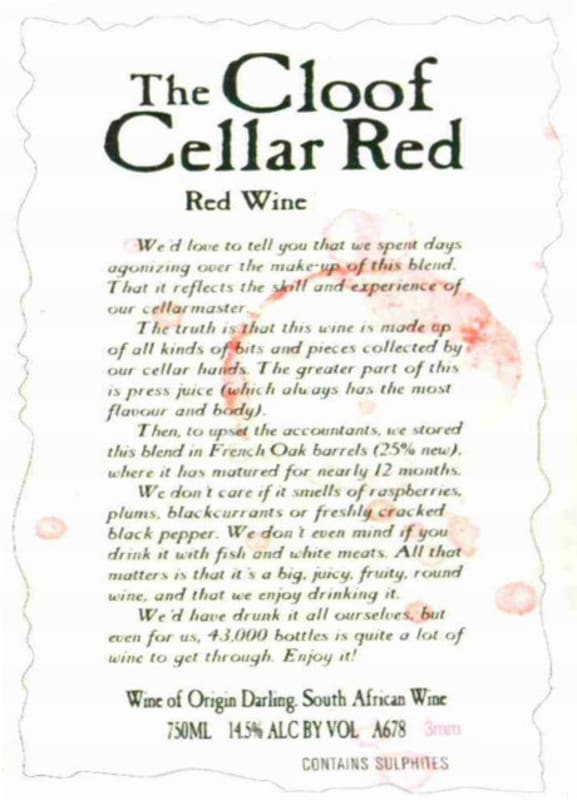 Cloof The Cloof Cellar Blend Red 2009 Front Label