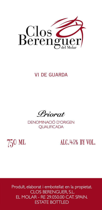 Clos Berenguer Vi de Guarda Priorat 2006 Front Label