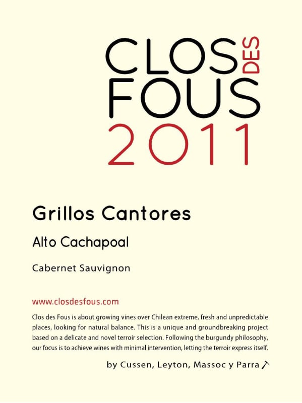 Clos des Fous Cabernet Sauvignon 2011 Front Label