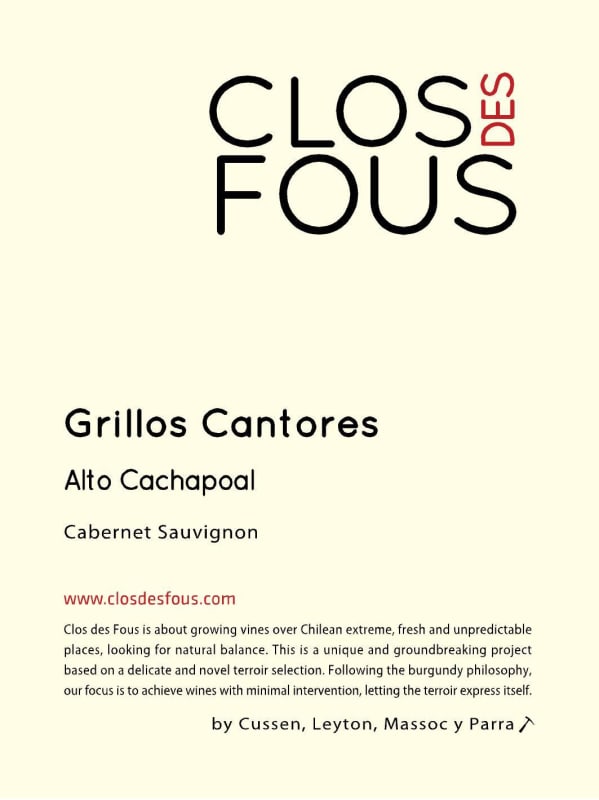 Clos des Fous Cabernet Sauvignon 2012 Front Label