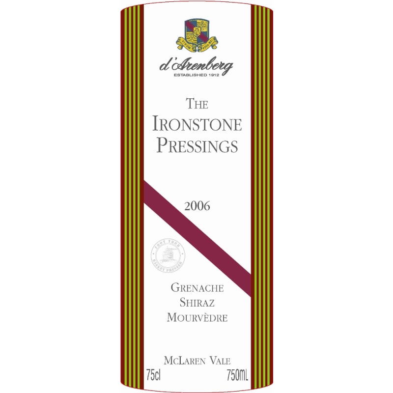 d'Arenberg The Ironstone Pressings GSM 2006 Front Label