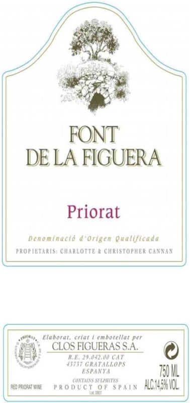 Clos Figueras Font de la Figuera Priorat 2012 Front Label