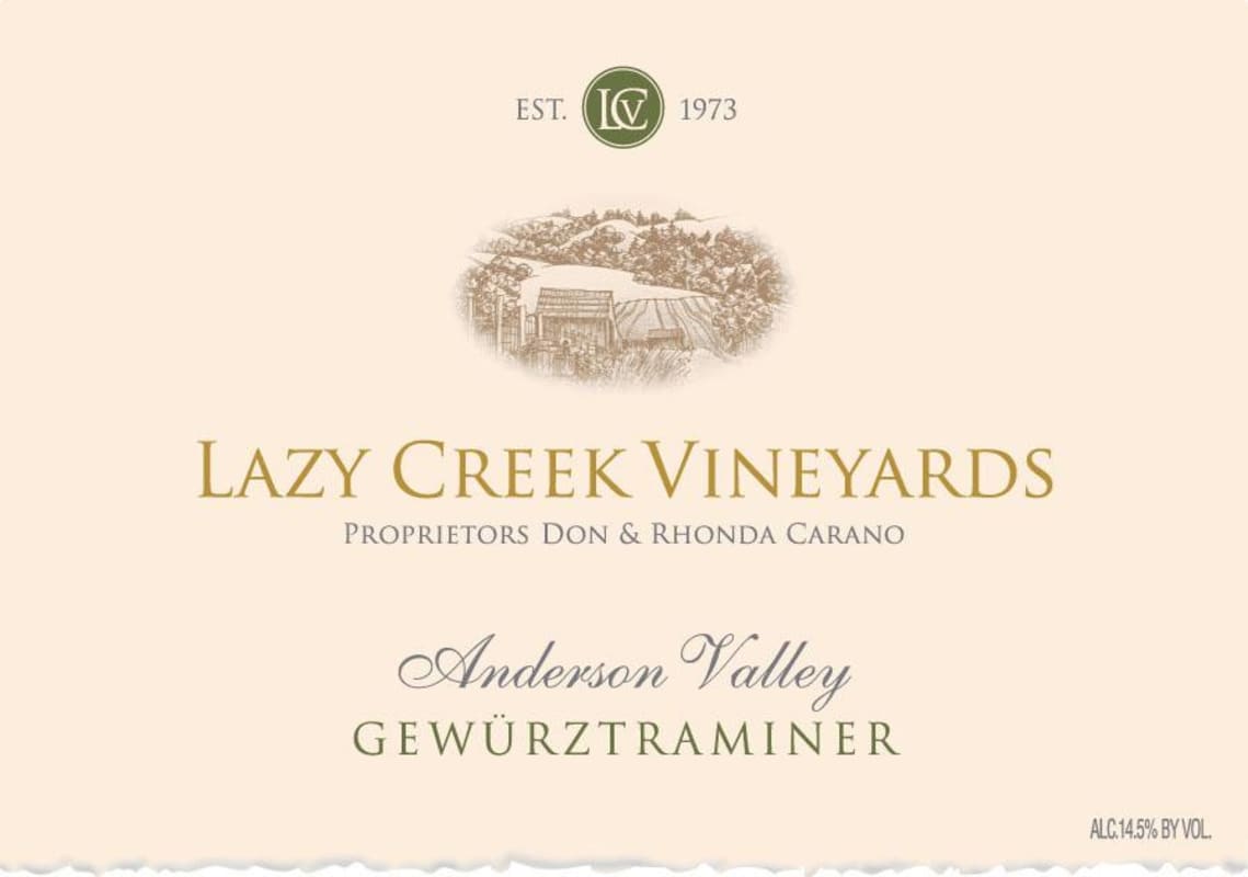 Lazy Creek Vineyards Gewurztraminer 2014 Front Label