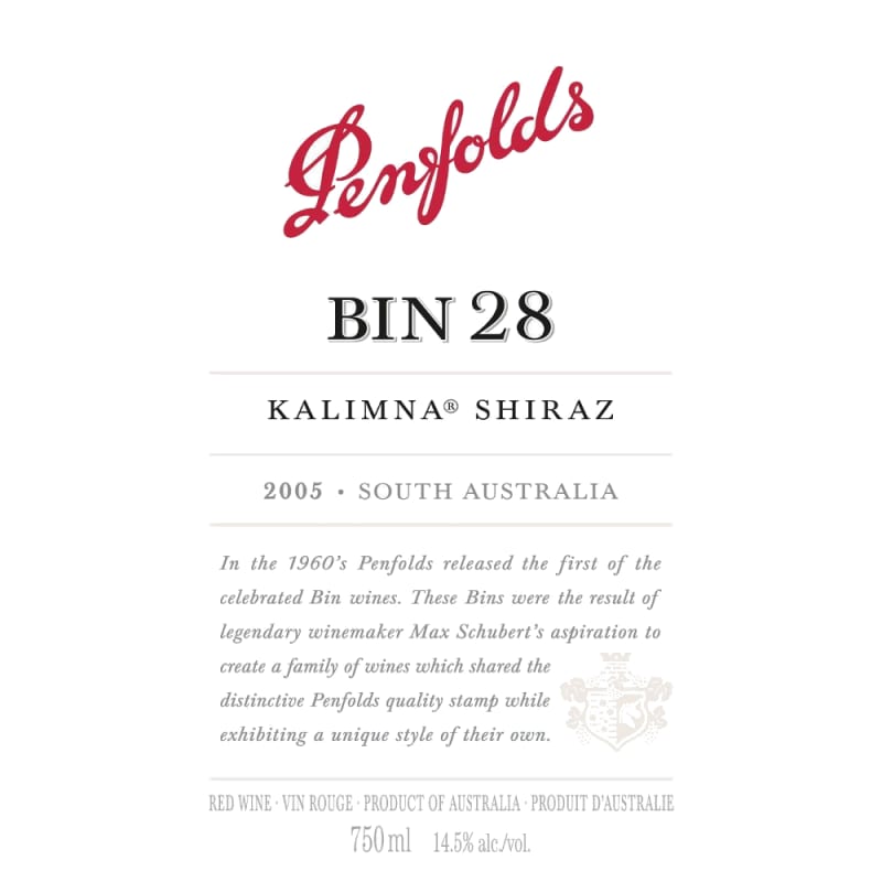 Penfolds Kalimna Bin 28 Shiraz 2005 Front Label