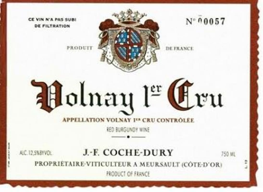 Domaine Coche-Dury Volnay Premier Cru 2012 Front Label