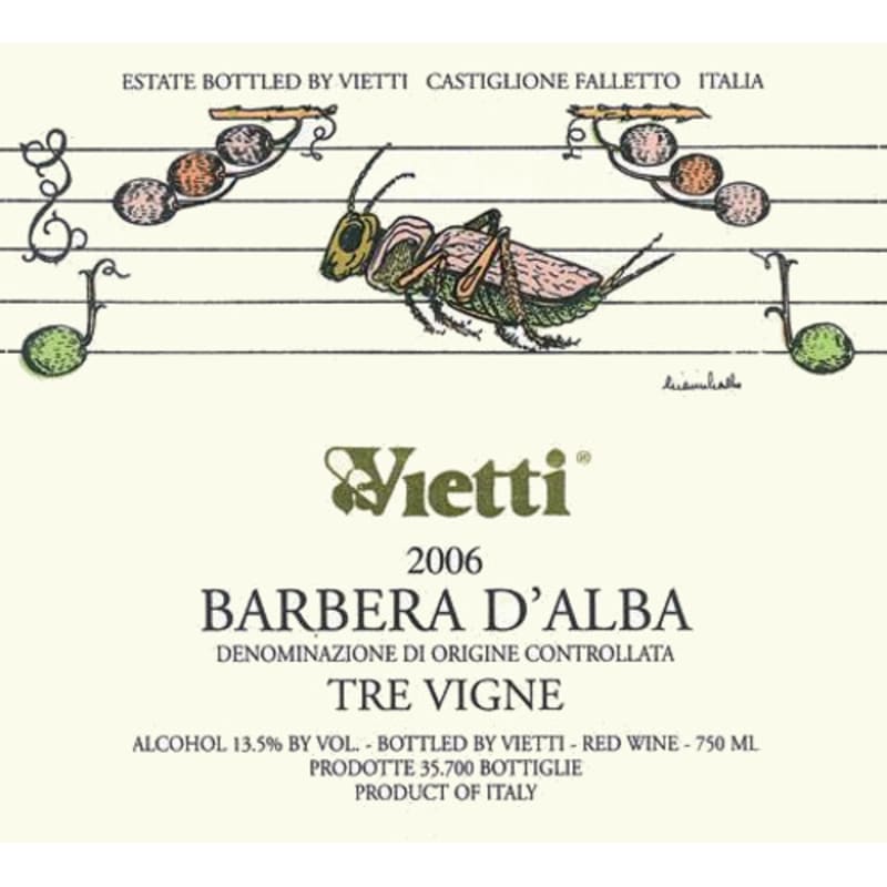 Vietti Barbera d'Alba Tre Vigne 2006 Front Label