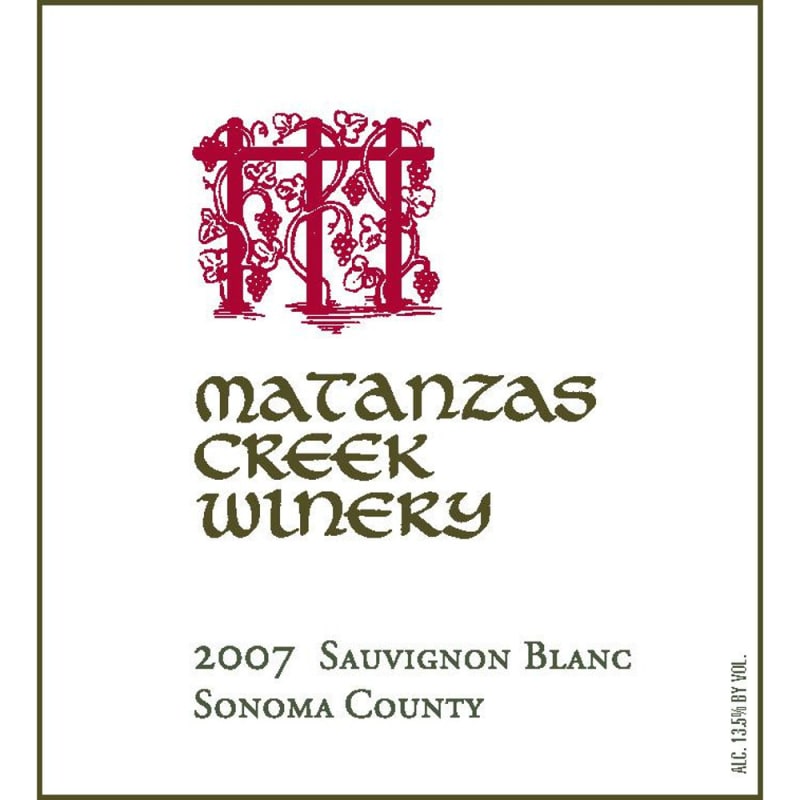 Matanzas Creek Sonoma County Sauvignon Blanc 2007 Front Label
