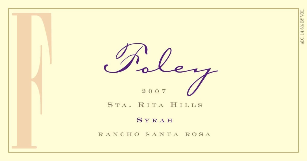 Foley Estate Winery Syrah 2007 Front Label