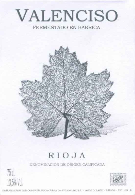 Valenciso Rioja Blanco Fermentado en Barrica 2014 Front Label