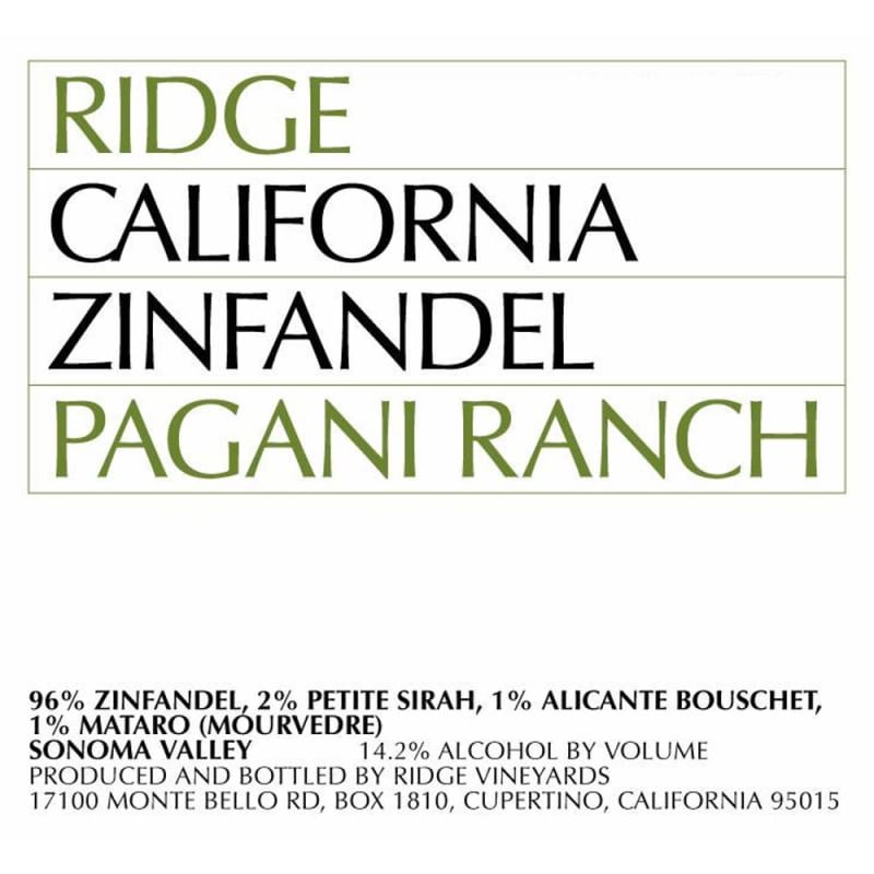 Ridge Pagani Ranch Zinfandel 2006 Front Label
