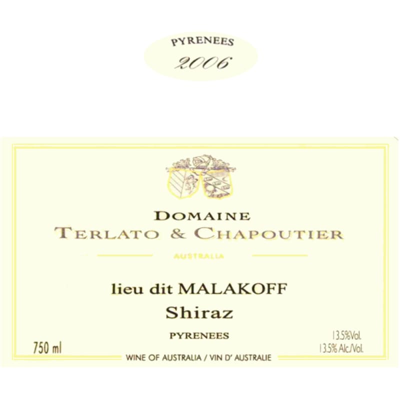 Domaine Terlato & Chapoutier lieu dit Malakoff Shiraz 2006 Front Label