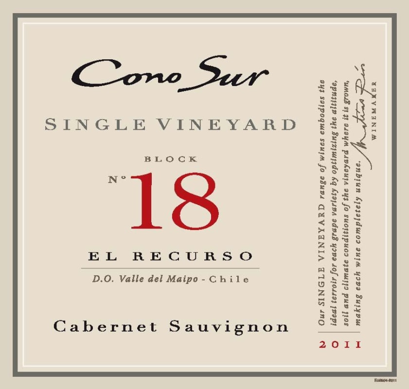 Cono Sur El Recurso Block 18 Single Vineyard Cabernet Sauvignon 2011 Front Label