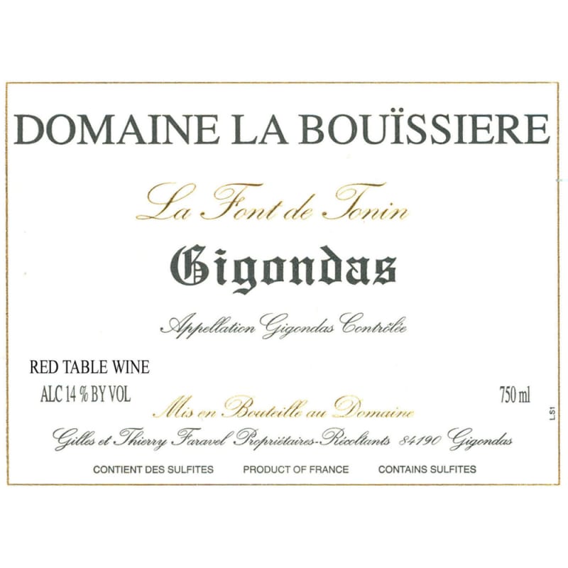 Domaine La Bouissiere Gigondas La Font de Tonin 2006 Front Label