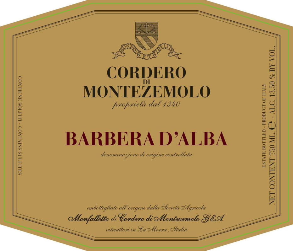 Cordero di Montezemolo Barbera d'Alba 2013 Front Label