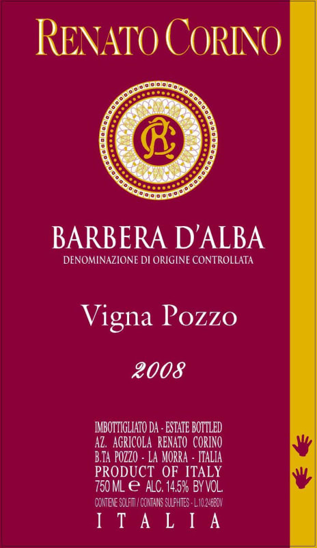Renato Corino Vigna Pozzo Barbera d'Alba 2008 Front Label