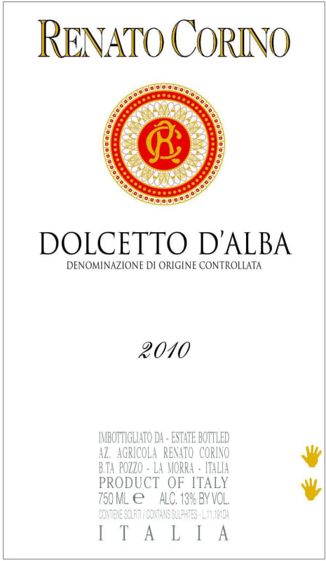 Renato Corino Dolcetto d'Alba 2010 Front Label