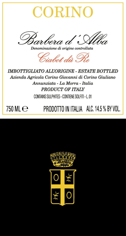 Giovanni Corino Ciabot du Re Barbera d'Alba 2012 Front Label