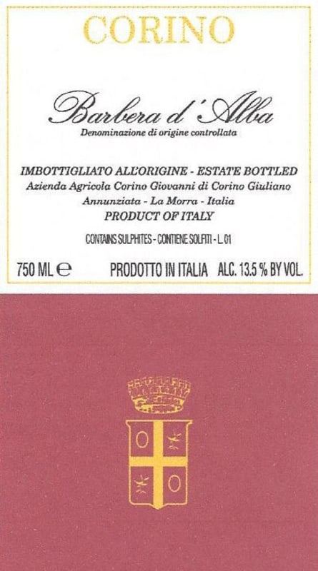 Giovanni Corino Barbera d'Alba 2013 Front Label