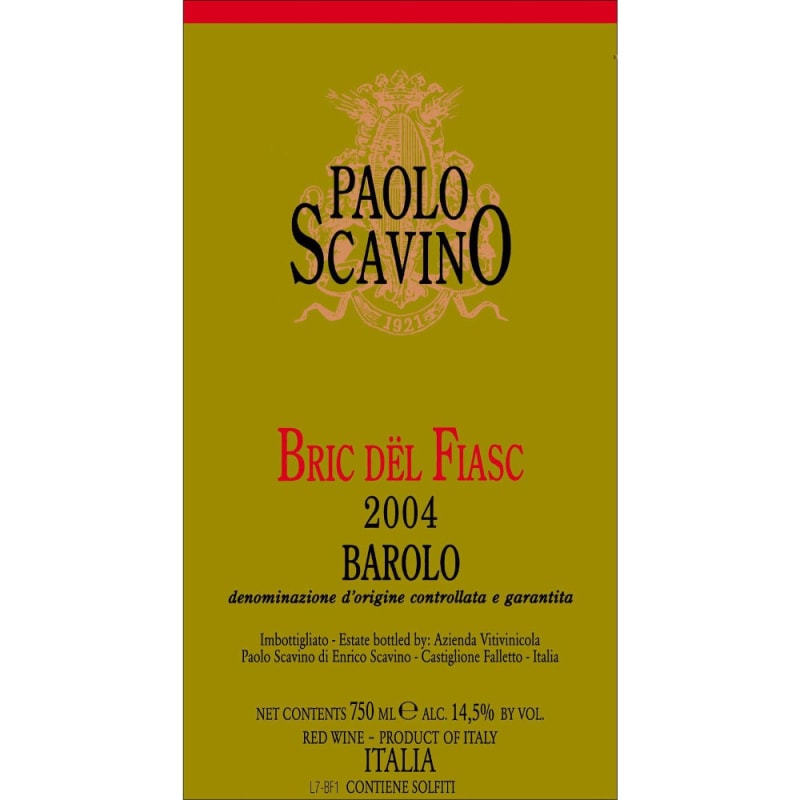 Paolo Scavino Barolo Bric del Fiasc 2004 Front Label